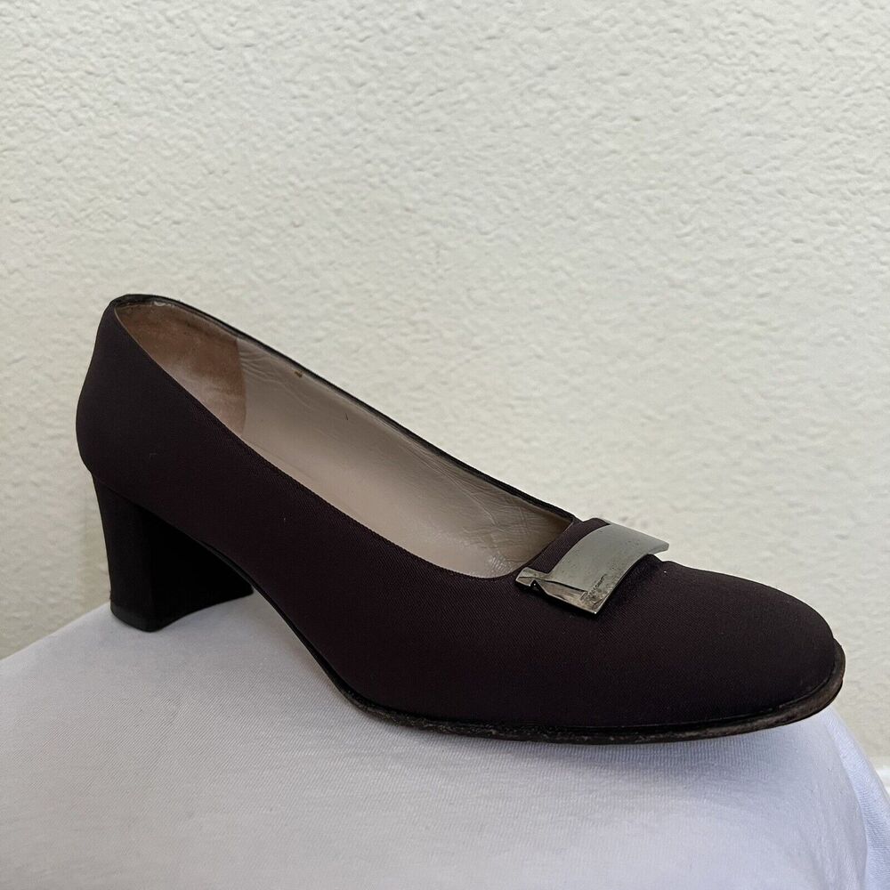 Salvatore Ferragamo Brown Block Heel Pumps Plaque Logo Emblem Women’s 8B